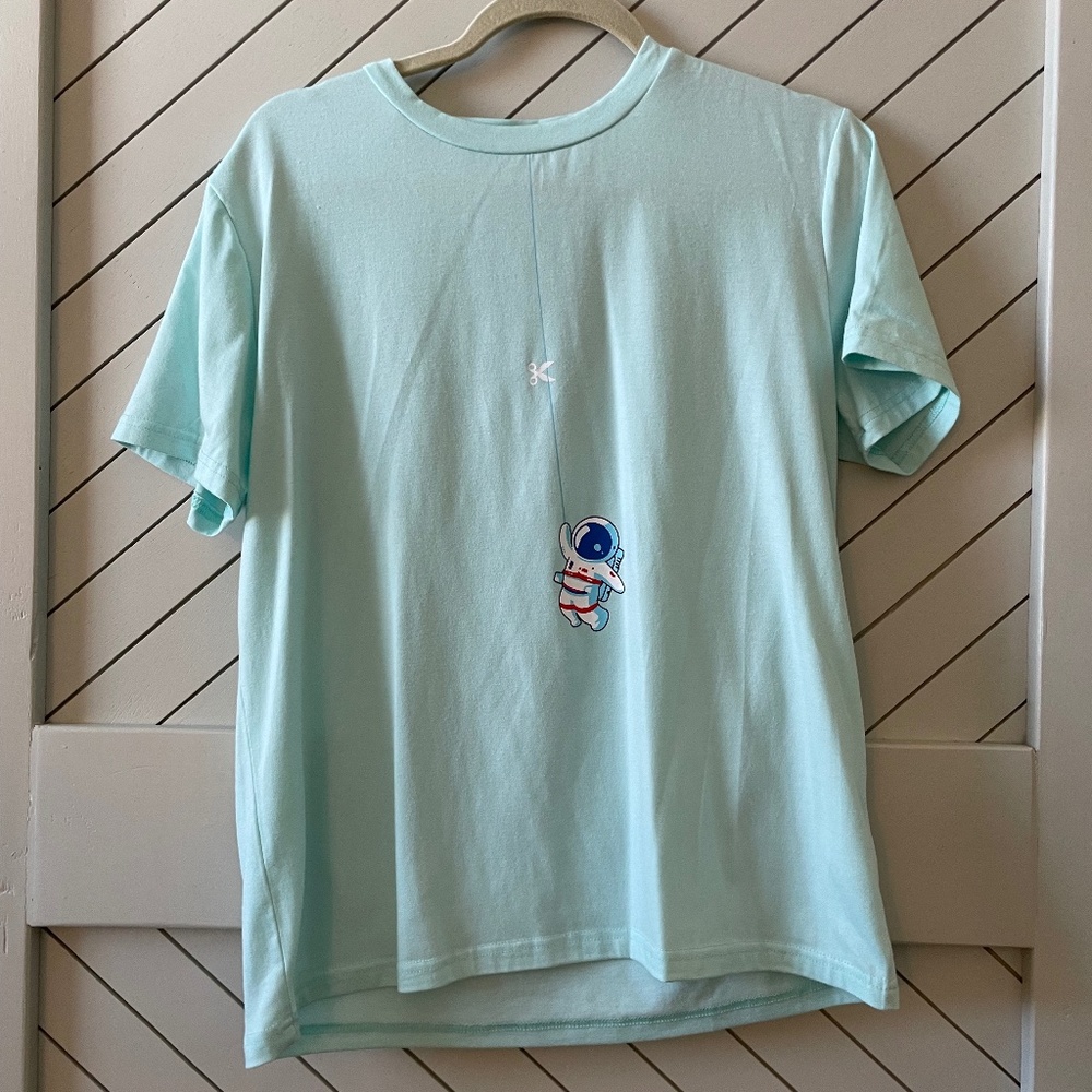 Shein - Teal "Astronaut" Short Sleeve Tee